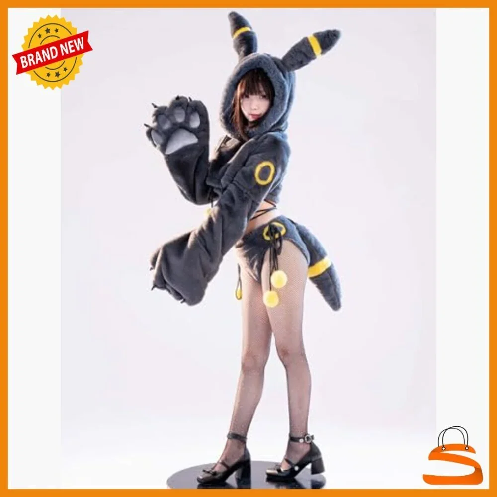 Fluffy Anime Cosplay Lingerie Set with Hoodie Tail Gloves
